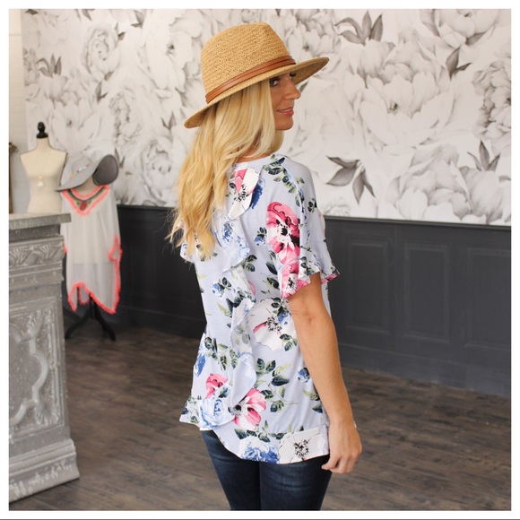 ✨LAST ONE✨Blue Floral Ruffle Tunic - Picture 5 of 6